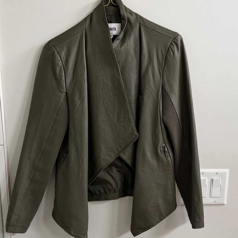Faux Dark Olive Leather Jacket